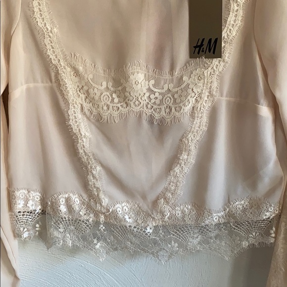 NWT HM H&M NEW YORK CITY STORE IVORY BOHO EMBROIDERED SHEER TOP LACE BLOUSE TOP - Picture 10 of 16